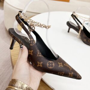 Louis Vuitton Women's Monogram Leather Pumps with Chain Strap, 5cm Heel, Original Box