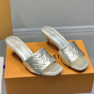 Louis Vuitton Women’s Black Leather Mules with 5.5cm Heel – Fashion Sandals with Original Box