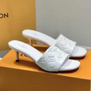 Louis Vuitton Women's White Leather Sandals with 5.5cm Heel, Original Box