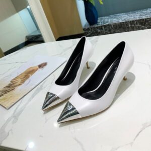 Louis Vuitton Women's Pumps 5.5cm – White Leather with Metallic Pointed Toe