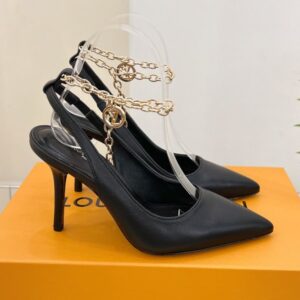 Louis Vuitton Women's Black Mansion Sl. Back Pump 9cm Heel Leather Sandals