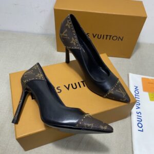 Louis Vuitton Women’s Black Cherie Pumps with Monogram Detail – 10cm Heels