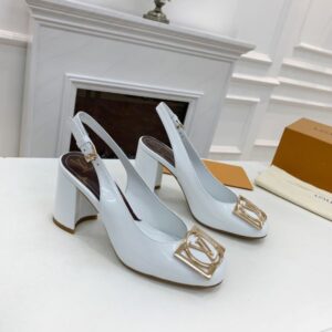 Louis Vuitton Women's MADELEINE Slingback Pump 7.5cm – White Leather with Gold LV Buckle