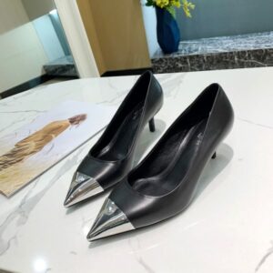 Louis Vuitton Women's Pumps 5.5cm – Black Leather with Metallic Pointed Toe