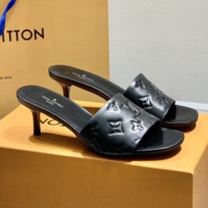 Louis Vuitton Women’s Nude Leather Mules with 5.5cm Heel – Fashion Sandals with Original Box