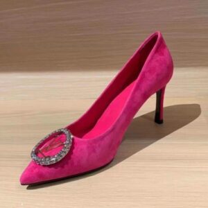 Louis Vuitton Women's MADELEINE Pump 8.5cm – Pink Suede with Crystal LV Buckle
