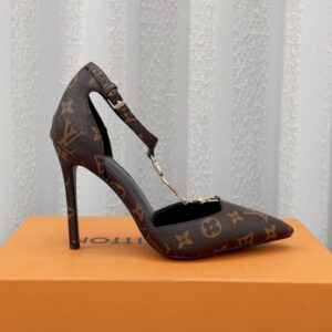 Louis Vuitton Women's Monogram Leather Pumps with Chain Strap, 10cm Heel, Original Box