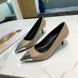 Louis Vuitton Women's Pumps 5.5cm – Beige Leather with Metallic Pointed Toe