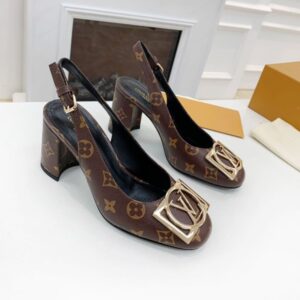 Louis Vuitton Women's Brown Slingback Pumps with Square Buckle