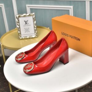 Louis Vuitton Women's MADELEINE Pump 1A4XCU – Red Patent Leather with Gold LV Buckle