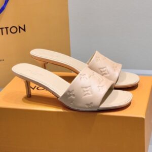 Louis Vuitton Women’s Nude Leather Mules with 5.5cm Heel – Fashion Sandals with Original Box