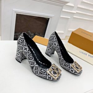 Louis Vuitton Women's Black and White Monogram Madeleine Pumps with 7.5cm Heel