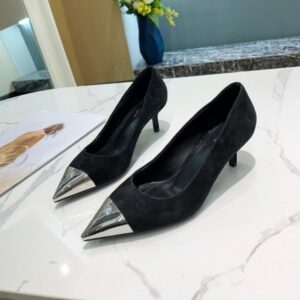 Louis Vuitton Women's Pumps 5.5cm – Black Suede with Metallic Pointed Toe