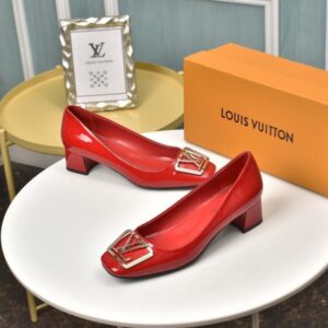 Louis Vuitton Madeleine Pumps 4.5cm Heel with Red Patent Leather and LV Metal Buckle