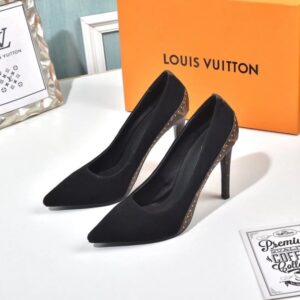 Louis Vuitton Cherie Pumps 10cm Heel with Black Suede and Monogram Detail