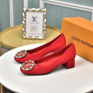 Louis Vuitton Madeleine Pumps 4.5cm Heel with Red Satin and Crystal LV Logo