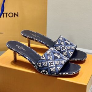 Louis Vuitton Women's Blue Monogram Sandals with 5.5cm Heel, Original Box